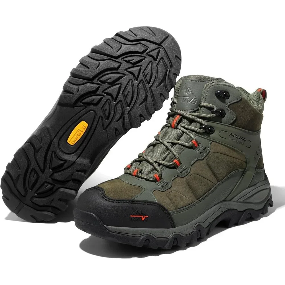 NORTIV 8 Men's Hiking Boots Mid Trekking Mountaineering Shoes Army Green